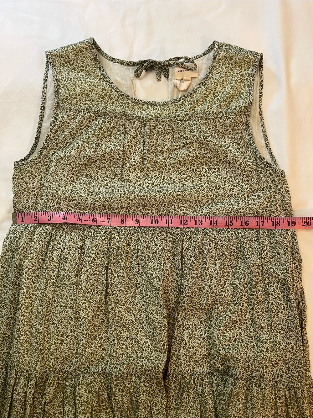 Laude the Label Tiered Maxi Dress Sage Green Micro Ditsy Floral Organic Cotton M - Picture 10 of 12